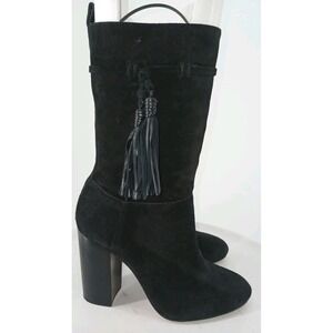 Vince Camuto Fermel Black Suede Boot Size 10 Block Heel Bootie Tassel   DB3